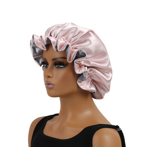 Reversible Satin Silk <b>Bonnet</b> Women Double Color Black Pink Extra Large Sleep Cap Double Layer Hair Protection Daily Four Seasons - Product Image 2