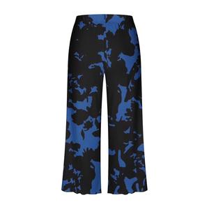 Pantalon tricoté décontracté pour femme, taille haute, coupe ample, jambe large, imprimé camouflage, en coton, longueur mollet, idéal pour l'été - Product Image 2