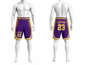 Custom Purple <b>Yellow</b> Basketball <b>Shorts</b> <b>Men</b> Plus Size Sublimation Print Elastic Waist Gradient Color Bermuda Style Casual Wear - Product Image 1