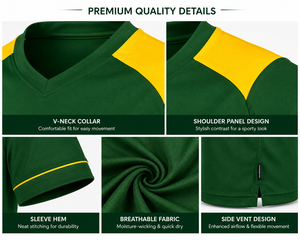 Unisex Adults Summer Green V Neck Short Sleeve Soccer Jersey Quick Dry 100% Polyester Color Blocked <b>Sport</b> <b>Apparel</b> Relaxed Fit - Product Image 3