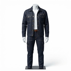 <b>Women</b> Dark Blue Denim <b>Jacket</b> And <b>Cargo</b> Pants Set Utility Two Piece Matching Denim Outfit Casual Workwear Fashion - Product Image 3