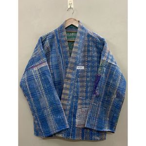Handmade 100% Cotton Patchwork kantha <b>Kimono</b> <b>Jacket</b> Full Sleeve Shawl Collar Eco-Friendly Women's Wear <b>jacket</b> - Product Image 6