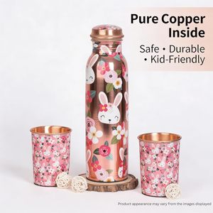 Designer Meena Art <b>Copper</b> Water <b>Bottle</b> with 2 <b>Copper</b> Tumblers BPA Free Leakproof Ayurvedic <b>Drinking</b> Water Set for Wellness - Product Image 2