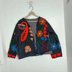 Handmade Velvet Suzani Bomber <b>Jacket</b> | Bohemian Women's Autumn/Winter <b>Reversible</b> Vintage Hand-Embroidered Eco-Friendly Cotton - Product Image 1