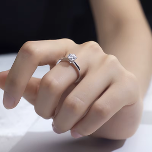 Platinum Round Brilliant Cut Diamond Engagement <b>Ring</b> With Side Diamonds IGI Certified Classic Style Unisex - Product Image 2
