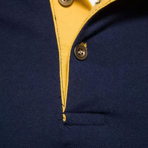Men's <b>Navy</b> Blue Yellow Short Sleeve Polo Shirt Embroidered Logo Preppy Style Regular Fit Breathable Cotton Oxford Fabric - Product Image 5