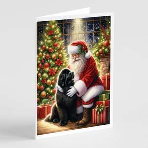 Newfoundland Santa Claus Whimsical A7 Tarjetas de felicitación Paquete de 8 tarjetas de notas en blanco con sobres Tamaño 5x7 - Product Image 1