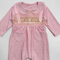 Combinaison bébé fille en coton à manches longues, faite main avec smocks, pour l'automne et l'hiver, pour nourrissons et nouveau-nés, une pièce, vêtements de jeu