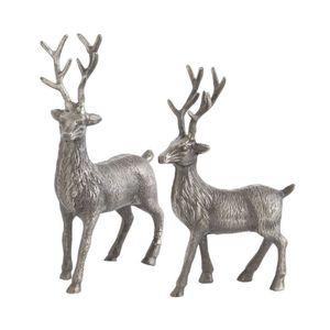 Ensemble de figurines de rennes en métal argenté antique, sculptures d'animaux de luxe faites à la main pour la décoration de table de Noël et la maison, vente en gros - Product Image 1