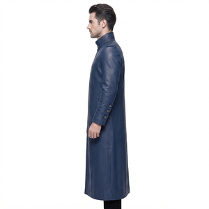 Premium Custom <b>Men's</b> Genuine Leather Reversible Trench <b>Coat</b> with Button Closure <b>Long</b> Winter <b>Coat</b> - Product Image 3