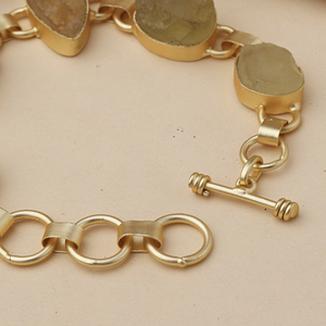 Handcrafted Natural Stone Adjustable <b>Bracelet</b> for Women Gold Plated Brass Gemstone Everyday Jewelry - Product Image 3