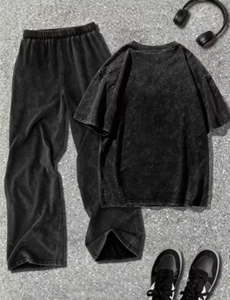 Ensemble de survêtement vintage délavé à l'acide pour femme, coupe décontractée, deux pièces, fournisseur de vêtements sur mesure - Product Image 3