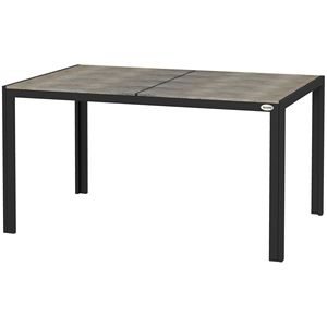 Set da Pranzo da Esterno Contemporaneo Grigio per 6 Persone, Tavolo Rettangolare Spazioso in Alluminio Effetto Legno per Riunioni in Giardino e Patio, Realizzato in PP - Product Image 1