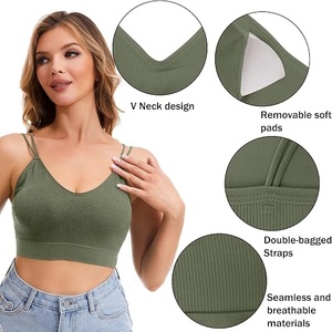 Sujetador deportivo sin aros para mujer, copa completa, talla grande, con tirantes ajustables de punto, sin costuras, espalda en U de nailon, lavable a máquina, para todas las estaciones - Product Image 3
