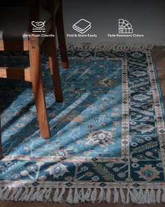 Tapis d'intérieur en polyester tissé à la machine, style persan floral vintage, antidérapant, lavable, avec franges, 9x12, adapté aux animaux domestiques, écologique - Product Image 6