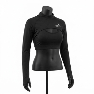Top Corto Personalizado para Mujer, Cuello Alto, Manga Larga, Diseño Calado, Transpirable, para Yoga y Fitness - Product Image 2