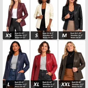 Blazer en similicuir coupe ajustée pour femme, veste de costume à revers, manteau élégant aspect cuir pour le bureau et les événements - Product Image 6