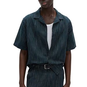 Casual Cotton Linen <b>Blend</b> Stripe Pattern Short Sleeve Shirt for Men Comfortable Summer Travel Fashion Top - Product Image 3