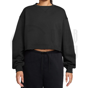 Sudadera Corta Personalizada para Mujer, Corte Holgado, Informal, de Felpa, Cuello Redondo, Manga Larga, Estilo Urbano - Product Image 3