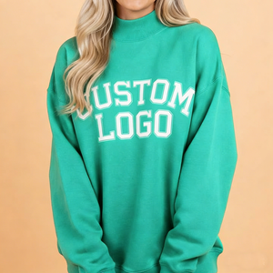 เสื้อสเวตเชิ้ตโอเวอร์ไซส์สีเขียวเซจสำหรับผู้หญิง คอเต่า แขนยาว สไตล์ลำลอง สตรีทแวร์ แอคทีฟแวร์ รับผลิตแบบ OEM ODM ขายส่งเสื้อผ้า - Product Image 6