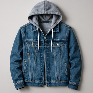 Veste en jean à capuche pour homme, tricotée, formelle, vintage, automne, avec poches, décontractée, pour l'extérieur, OEM ODM, commande en gros - Product Image 1