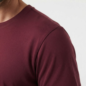 T-shirt en jersey de coton uni à col rond et manches courtes pour homme, coupe classique, vêtements décontractés, bordeaux - Product Image 5