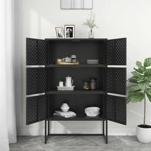 Mueble de Salón Rectangular de Acero Negro con Estantes Altos, Muebles de Alta Calidad - Product Image 3
