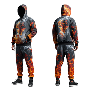 Survêtement streetwear pour homme, coupe ample, anti-rétrécissement, avec cordon de serrage, léger, à capuche, fermeture éclair intégrale, en polyester/coton de qualité supérieure - Product Image 3