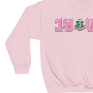 Light Pink Crewneck Sweatshirt with Pink and <b>Green</b> 1908 Graphic Print Long Sleeve Cotton Fleece Casual Women's Pullover Top - Product Image 5
