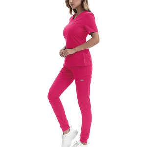 Ensemble de tenue médicale rose personnalisé pour femme 2026 – Uniforme d'hôpital, pantalon en polyester tricoté et haut à manches courtes pour infirmières - Product Image 1