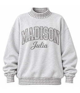 Custom Logo Women’s Mockneck Sweatshirt Oversized Plaid Color Block <b>Letter</b> <b>Applique</b> Vintage Casual Pullover - Product Image 1