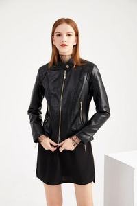 Blouson Moto Court en Similicuir Tressé Uni pour Femme, Col Montant Vintage, Fermeture Éclair, Manches Longues, Vêtement d'Extérieur Décontracté - Product Image 4