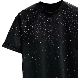 T-shirts pour hommes en coton 100% de haute qualité, personnalisés avec logo imprimé, ornés de strass, séchage rapide, respirants, style streetwear tendance - Product Image 2