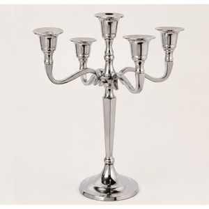Classic 5 Arm Metal Candelabra <b>Silver</b> Aluminum <b>Candlestick</b> Holder Wedding Table Centerpiece Taper Candle Stand For Event Decor - Product Image 1