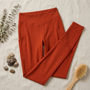Pomegranate Color <b>Leggings</b> <b>with</b> <b>Pocket</b> High Waist Full Length Knitted Spandex Polyester Breathable Quick Dry Women's Activewear - Product Image 5