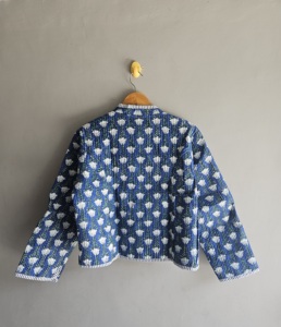 Blue Floral <b>Quilted</b> <b>Jacket</b> With Stand Collar Full Sleeve Pullover Women's Autumn Outerwear GIFT FOR HER - Product Image 6