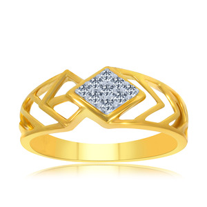 Bague géométrique en or jaune 14 carats avec grappe de diamants, design carré moderne, bijoux de mode pour femmes, vente en gros de bijoux fins - Product Image 1
