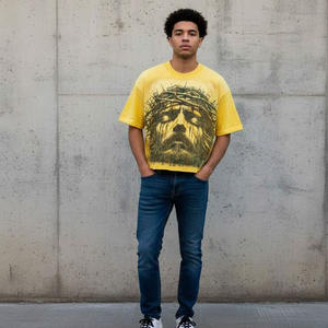 Camisetas de hombre personalizadas de alta calidad, cómodas, extragrandes, estilo vintage descolorido, con lavado ácido, desgastadas y con efecto de piedras por todas partes. - Product Image 3