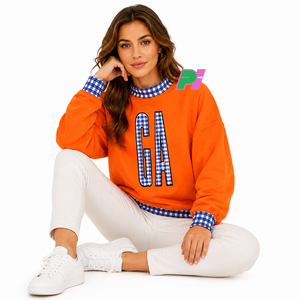 Sweat-shirt à col montant Georgia State avec lettrage et bordures à carreaux, sweat-shirt personnalisé à col montant GA, vêtement d'hiver - Product Image 5