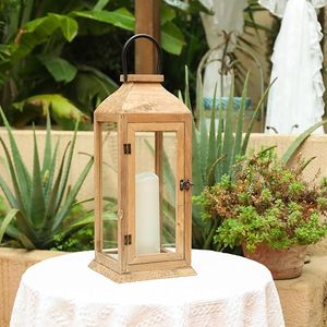 Lanterne carrée en bois, porte-bougies, support suspendu rustique fait main, décoration d'intérieur pour Noël, anniversaires, mariages - Product Image 5