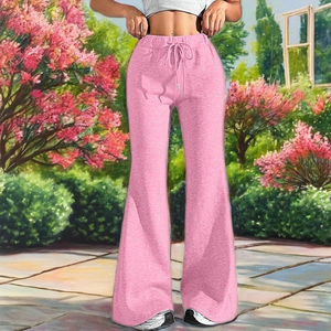 Leggings évasés pour femmes avec logo personnalisé, taille haute, coupe bootcut, pantalon de sport avec poches zippées et cordon de serrage – Vente en gros - Product Image 5