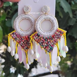 Bijoux fantaisie boucles d'oreilles brodées perlées d'Inde boucles d'oreilles faites à la main pour femmes et filles look classique boucles d'oreilles bohème - Product Image 3