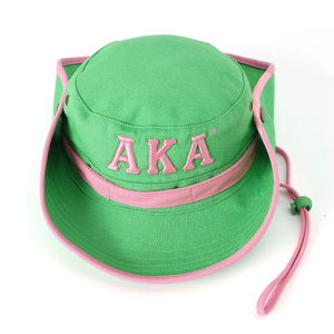 Chapeau Boonie Vert AKA avec Lettre Brodé Rose, Large Bord, Réglable, en Coton, pour l'Extérieur, Décontracté, Tendance, Protection Solaire - Product Image 6