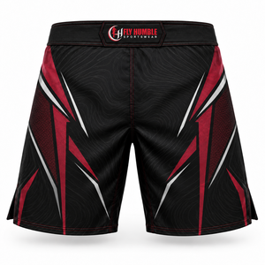 Pantalones Cortos de MMA para Hombre Fly Humble, Negros y Rojos con Estampado por Sublimación, Absorben la Humedad, Ajuste Atlético, Ropa Deportiva, los Más Vendidos al por Mayor - Product Image 2