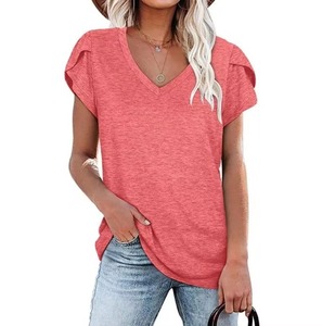 T-shirts respirants et légers pour femmes, col en V, manches courtes, coupe décontractée, en coton, pour l'été, personnalisables, hauts de sport vierges - Product Image 4