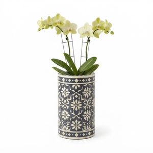 Geometric Bone Inlay Flower <b>Vase</b> Handcrafted Resin <b>Mosaic</b> Flower Pot Modern Tabletop Planter for Home Hotel Living Room Decor - Product Image 1