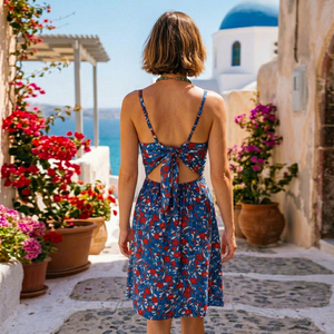 Vintage Y2K Boho Floral Print Spaghetti Strap A-Line Knee-Length Eco-Friendly Cotton Rayon Breathable Woven Summer Casual <b>Dress</b> - Product Image 2