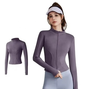 Camiseta de yoga transpirable de secado rápido para mujer, chaqueta de manga larga con cremallera frontal, ropa ajustada para correr y yoga - Product Image 6