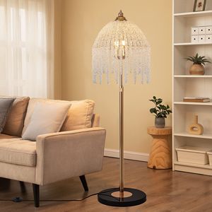 Elegante Lámpara de Pie de Cristal de 3 Luces, Diseño Vintage de Cascada, Cuentas en Cascada, Base con Textura de Mármol para Sala de Estar u Oficina - Product Image 5