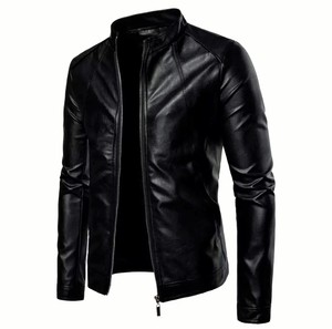 100% <b>Top</b> <b>High</b> Quality Comfortable Breathable Men Black Cow Skin <b>Leather</b> Jacket Winter Warm Long Sleeve Stand Collar Streetwear - Product Image 2